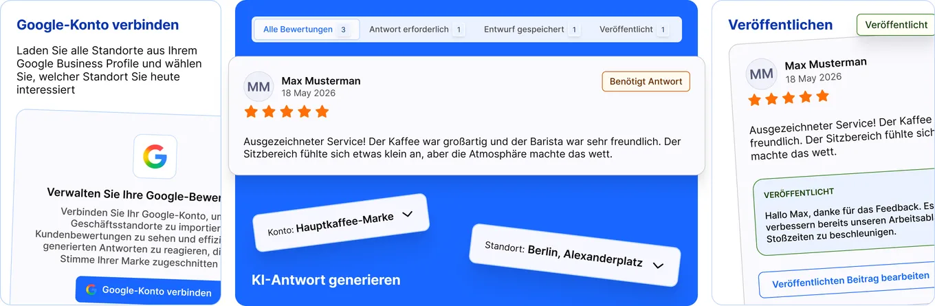 Google-Konto verbinden, KI-Antwort generieren und veröffentlichen