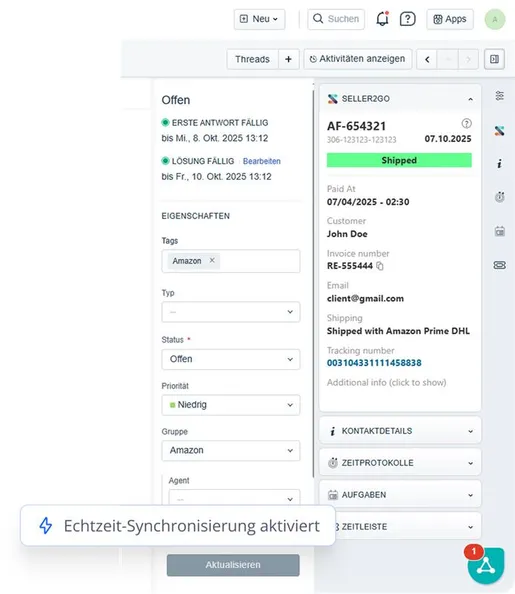 Freshdesk-Ticket mit Bestelldaten aus JTL-Wawi