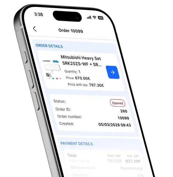 Order list and invoice data in the Seller2Go app