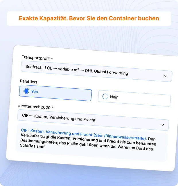 Transportprofil, Palettierung und Incoterms im Planungsdialog