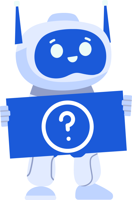 Seller2Go Maskottchen mit einem Fragezeichen-Schild